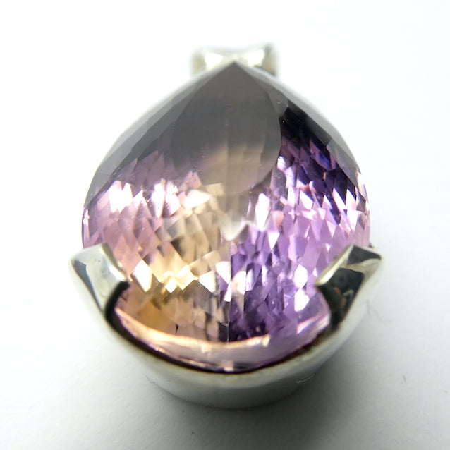 Ametrine Pendant | Faceted Teardrop | Amethyst & Citrine Zoning | 925 Sterling Silver | Simple well made Besel Setting with classy hinged bail | Libra Stone | Genuine Stones from Crystal Heart Melbourne Australia since 1986