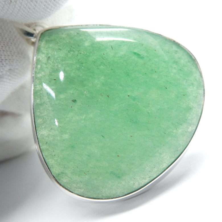 Green Aventurine Pendant | Wide Teardrop Cabochon | Good Sterling Silver stepped bezel setting | Open Back | Known as The  'All Round Healer' | Plexus and Physical Heart |  more natural breathing and all the health benefits accruing from that | Genuine Gems from Crystal Heart Melbourne Australia since 1986
