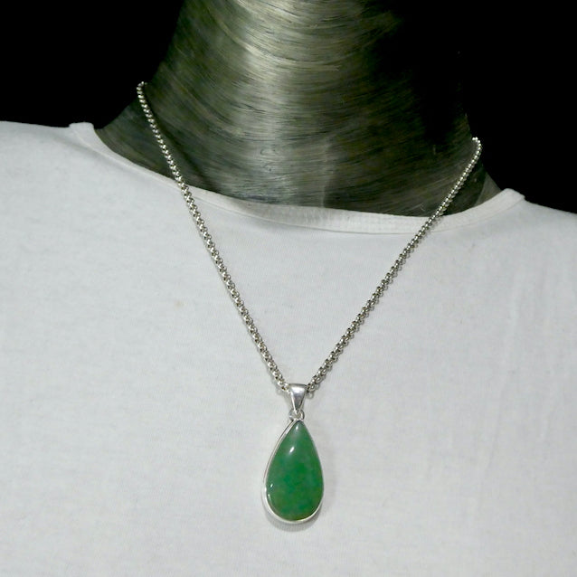 Green Aventurine Pendant | Teardrop Cabochon | Good Sterling Silver stepped bezel setting | Open Back | Known as The  'All Round Healer' | Plexus and Physical Heart |  more natural breathing and all the health benefits accruing from that | Genuine Gems from Crystal Heart Melbourne Australia since 1986