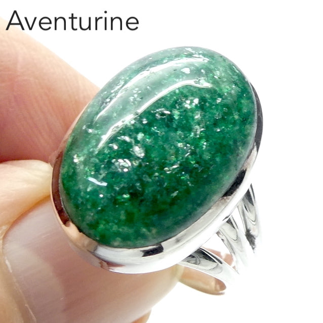 Teardrop Cabochon of Green Aventurine | Ring | US Size 7 | AUS Size N1.2  | Good quality Sterling Silver setting | Known as The  'All Round Healer' | Plexus and Physical Heart |  more natural breathing and all the health benefits accruing from that | Genuine Gems from Crystal Heart Melbourne Australia since 1986
