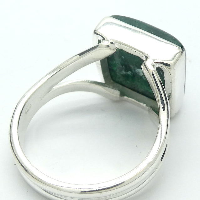 Square Cabochon of Green Aventurine | Ring | US Size 8 | AUS Size P1/2  | Good quality Sterling Silver setting | Known as The  'All Round Healer' | Plexus and Physical Heart |  more natural breathing and all the health benefits accruing from that | Genuine Gems from Crystal Heart Melbourne Australia since 1986