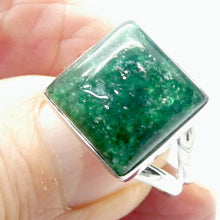 Load image into Gallery viewer, Square Cabochon of Green Aventurine | Ring | US Size 8 | AUS Size P1/2  | Good quality Sterling Silver setting | Known as The  &#39;All Round Healer&#39; | Plexus and Physical Heart |  more natural breathing and all the health benefits accruing from that | Genuine Gems from Crystal Heart Melbourne Australia since 1986