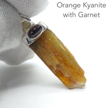 Load image into Gallery viewer, Raw Orange Kyanite Pendant | Red Garnet Accent | 925 Sterling Silver | Protective for EMFs and Negativity | Vision and Motivation | Download Higher Information | Genuine Gems from Crystal Heart Melbourne Australia since 1986