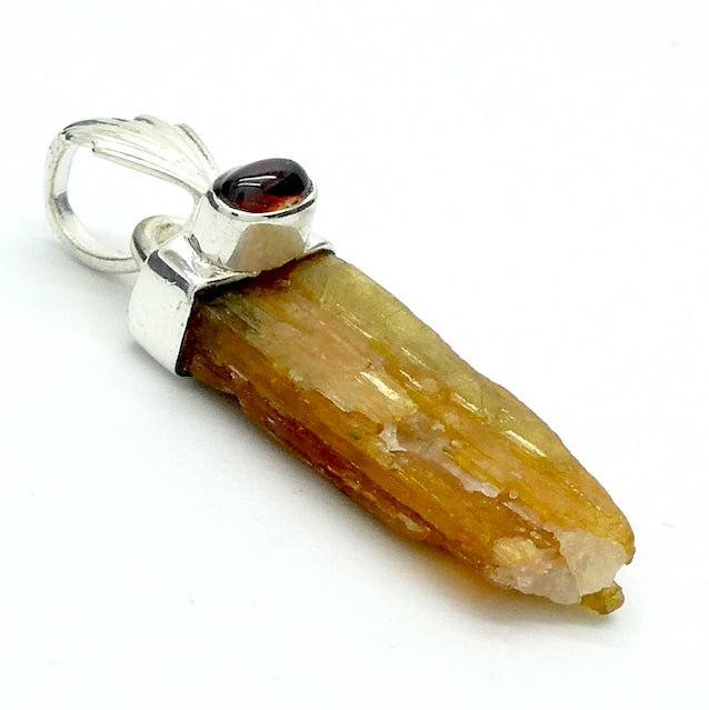 Raw Orange Kyanite Pendant | Red Garnet Accent | 925 Sterling Silver | Protective for EMFs and Negativity | Vision and Motivation | Download Higher Information | Genuine Gems from Crystal Heart Melbourne Australia since 1986