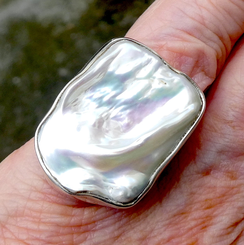 Freshwater Baroque Pearl Ring | 925 Sterling Silver | US Size 7 | AUS Size N1/2  Lovely Lustre and complex organic formation | Bezel set  | Genuine Gems from Crystal Heart Melbourne Australia since 1986