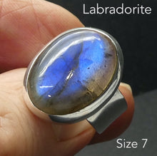Load image into Gallery viewer, Labradorite Ring | Oval Cabochon | 925 Sterling Silver | Blue Fire | US Size 7 | AUS Size N1/2 | Sagittarius Scorpio Leo Star Stone | Genuine Gems from Crystal Heart Melbourne Australia since 1986