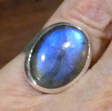 Load image into Gallery viewer, Labradorite Ring | Oval Cabochon | 925 Sterling Silver | Blue Fire | US Size 7 | AUS Size N1/2 | Sagittarius Scorpio Leo Star Stone | Genuine Gems from Crystal Heart Melbourne Australia since 1986