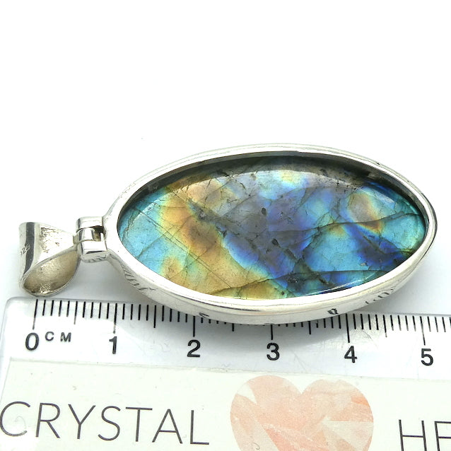 Labradorite Spectrolite Pendant | Large Oval Cabochon | 925 Sterling Silver | Blues and Golds Flashing Fire | Sagittarius Scorpio Leo Star Stone | Genuine Gems from Crystal Heart Melbourne Australia since 1986
