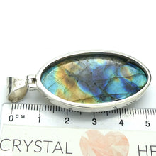 Load image into Gallery viewer, Labradorite Spectrolite Pendant | Large Oval Cabochon | 925 Sterling Silver | Blues and Golds Flashing Fire | Sagittarius Scorpio Leo Star Stone | Genuine Gems from Crystal Heart Melbourne Australia since 1986