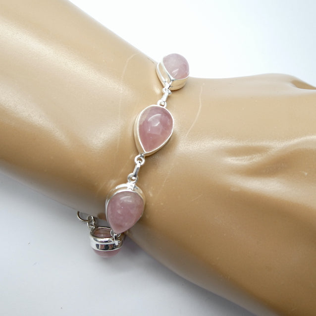Rose Quartz Bracelet | 5 Teardrop Cabochons bezel set and linked in a line | Adjustable length | Genuine Gemstones from Crystal Heart Melbourne Australia since 1986