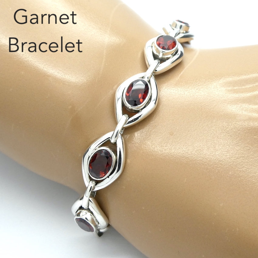 Garnet Bracelet | 10 Faceted Ovals bezel set and linked in a line | Adjustable length | Genuine Gemstones from Crystal Heart Melbourne Australia since 1986