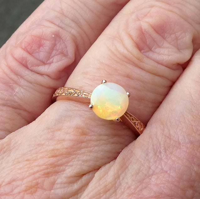 Ethiopian Opal Gemstone Ring | Faceted Round Diamond Cut  | Lively Display of Colours | Rose Gold Plated 925 Sterling Silver | Vermeil | US Size 6,7,8 or 9 | Genuine Gemstones from  Crystal Heart Australia since 1986
