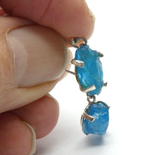 Load image into Gallery viewer, Neon Blue Apatite Earrings | Raw Uncut Natural Nugget | Authentic Organic Look | 925 Sterling Silver | Simple Claw Set |  Genuine Gems from  Crystal Heart Melbourne Australia since 1986