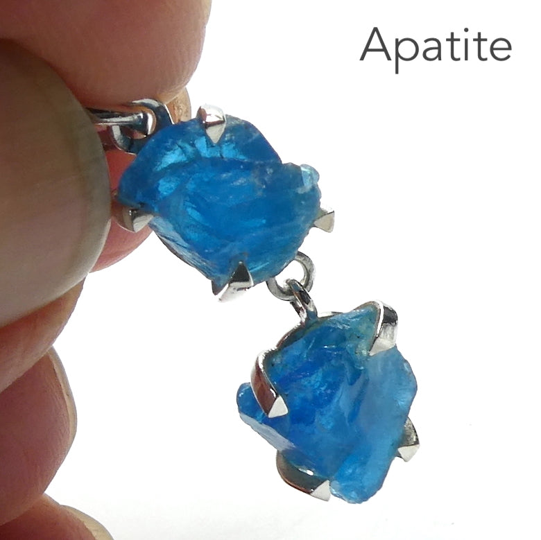 Neon Blue Apatite Pendant | Raw Uncut Natural Nugget | Authentic Organic Look | 925 Sterling Silver | Simple Claw Set |  Genuine Gems from  Crystal Heart Melbourne Australia since 1986