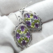 Load image into Gallery viewer, Peridot and Amethyst Gemstone Earrings | 9 Faceted ovals | 925 Sterling Silver | Genuine Gems from Crystal Heart Melbourne Australia since 1986