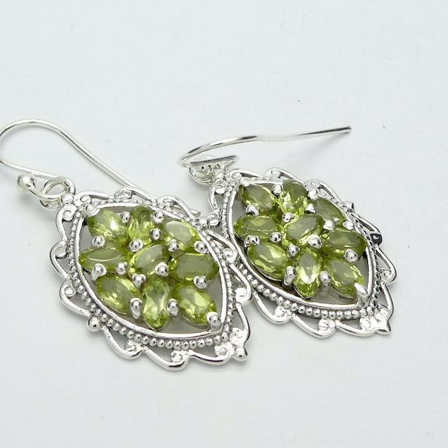 Peridot Gemstone Earrings | 9 Faceted ovals indivdiually claw set  | 925 Sterling Silver | Genuine Gems from Crystal Heart Melbourne Australia since 1986
