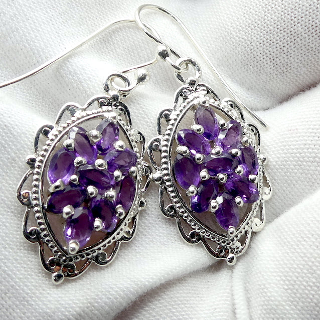 Amethyst Gemstone Earrings | 9 Faceted ovals individually claw set  | 925 Sterling Silver | Genuine Gems from Crystal Heart Melbourne Australia since 1986