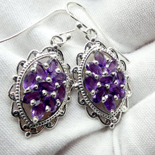 Load image into Gallery viewer, Amethyst Gemstone Earrings | 9 Faceted ovals individually claw set  | 925 Sterling Silver | Genuine Gems from Crystal Heart Melbourne Australia since 1986
