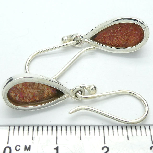 Natural Sunstone Earrings | Sparkling Teardrop Cabochon | 925 Sterling Silver  | Classic Bezel Setting | Open Back | Positive Uplifting emotions  | Leo Libra Star Stone | Genuine Gems from Crystal Heart Melbourne Australia since 1986