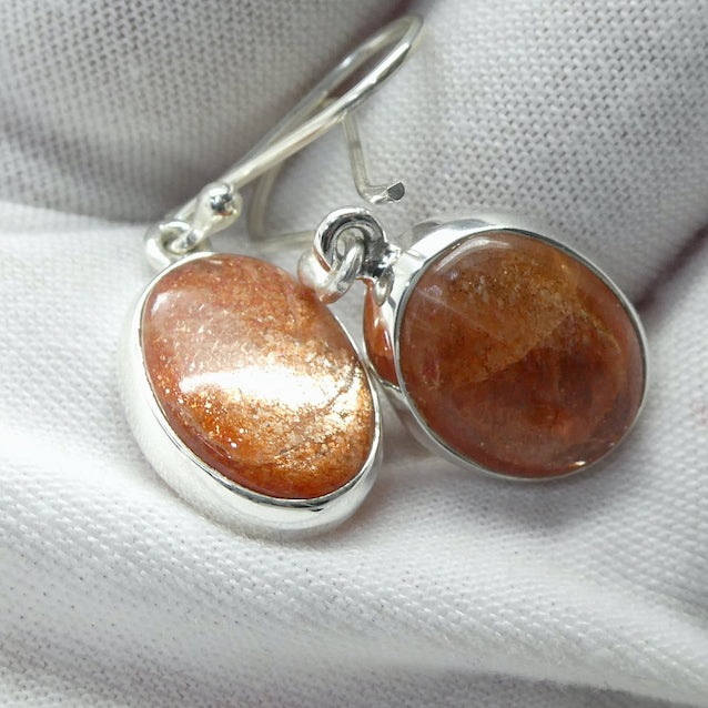  Natural Sunstone Earrings | Sparkling Oval Cabochons | 925 Sterling Silver  | Classic Bezel Setting | Open Back | Positive Uplifting emotions  | Leo Libra Star Stone | Genuine Gems from Crystal Heart Melbourne Australia since 1986