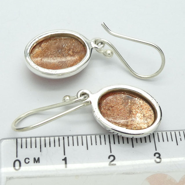 Natural Sunstone Earrings | Sparkling Oval Cabochons | 925 Sterling Silver  | Classic Bezel Setting | Open Back | Positive Uplifting emotions  | Leo Libra Star Stone | Genuine Gems from Crystal Heart Melbourne Australia since 1986