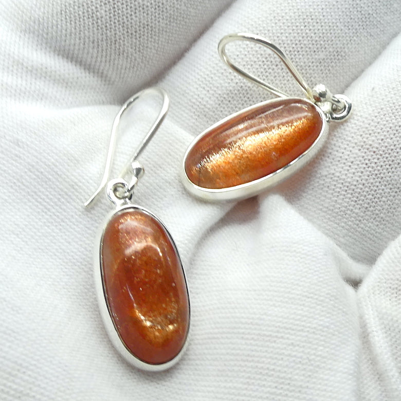Natural Sunstone Earrings | Sparkling Oval Cabochons | 925 Sterling Silver  | Classic Bezel Setting | Open Back | Positive Uplifting emotions  | Leo Libra Star Stone | Genuine Gems from Crystal Heart Melbourne Australia since 1986
