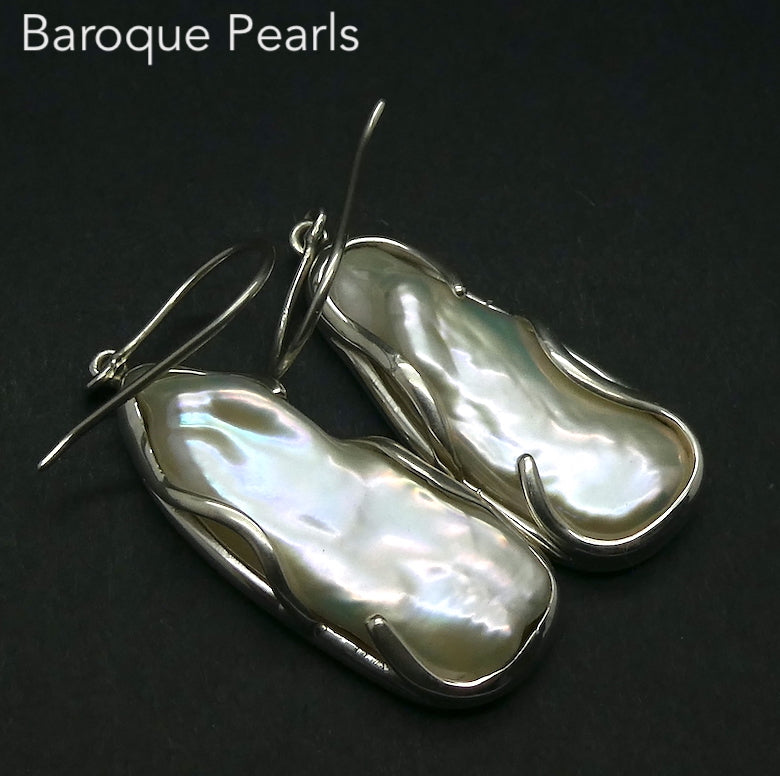 Freshwater Baroque Pearl Earrings | 925 Sterling Silver | Lovely Lustre | Bezel set and held in place by organic tendrils of Silver that overlay the pearl | Genuine Gems from Crystal Heart Melbourne Australia since 1986