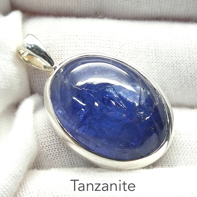 Tanzanite Gemstone Pendant  | Large Oval Cabochon | Bezel Set | 925 Sterling Silver | Open Back | Nice blue violet, Transparency, inclusions | Achieve your spiritual potential  | Genuine Gems from Crystal Heart Melbourne since 1986