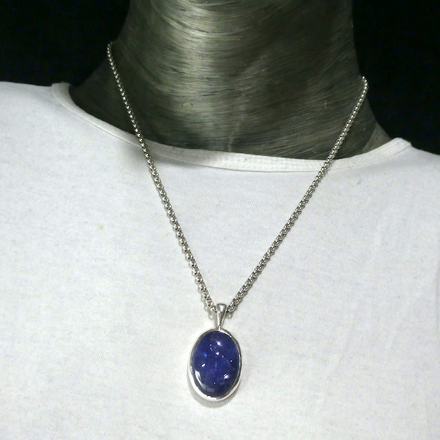 Tanzanite Gemstone Pendant  | Large Oval Cabochon | Bezel Set | 925 Sterling Silver | Open Back | Nice blue violet, Transparency, inclusions | Achieve your spiritual potential  | Genuine Gems from Crystal Heart Melbourne since 1986