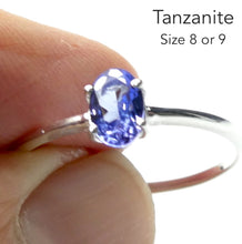 Load image into Gallery viewer, Tanzanite Ring | Dainty Faceted Oval | Solitaire | 925 sterling Silver | US Size 8 or 9 | Smooth the Path | Achieve your highest potential | Transform stress into Joy with Beauty  | Mt Kilimanjaro | Genuine Gems from Crystal Heart Melbourne Australia since 1986 | Mt Kilimanjaro 
