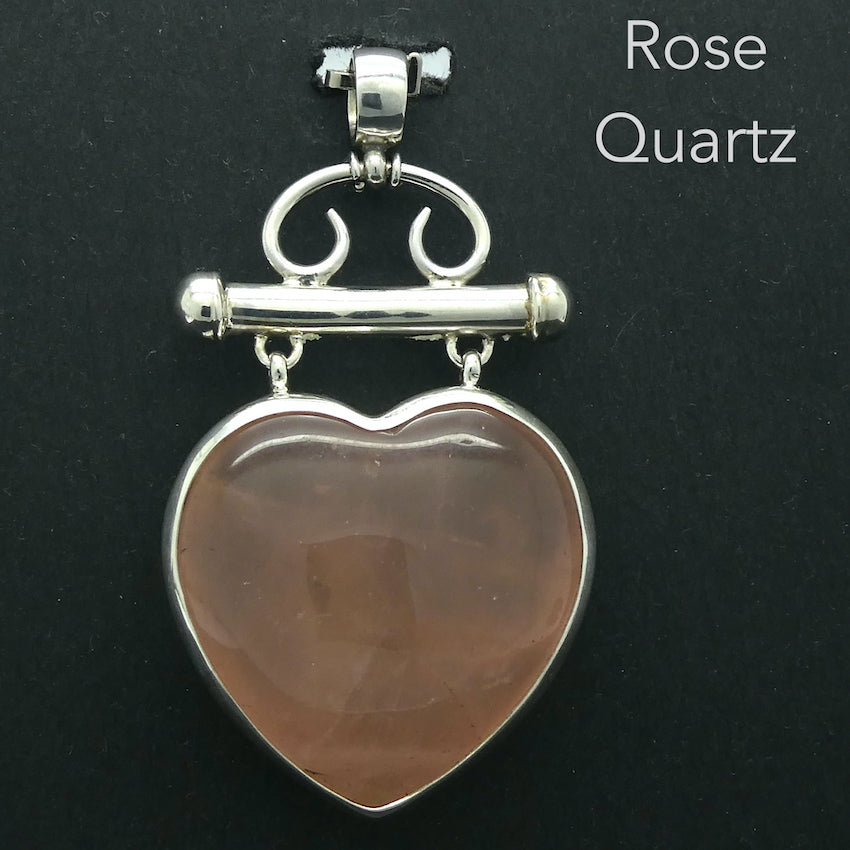 Rose Quartz Heart Pendant | Large Puff Heart | Good Colour | 925 Sterling Silver | Steampunk | Quality Silver work | Taurus Libra | Genuine Gems from Crystal Heart Melbourne Australia since 1986