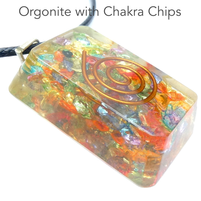 Orgone Crystal Pendant | Orgonite embedded with Rainbow Chakra Crystal Chips | Genuine Gems from Crystal Heart Melbourne since 1986Orgone Crystal Pendant | Orgonite embedded with Rainbow Chakra Crystal Chips | Genuine Gems from Crystal Heart Melbourne since 1986