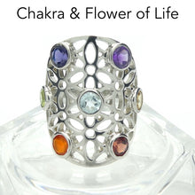 Load image into Gallery viewer, Chakra Rainbow Ring | 7 Faceted Gemstones | Amethyst, Carnelian, Garnet, Iolite, Peridot, Citrine, Blue Topaz | Well Made 925 Sterling Silver | US Ring Size 6 or 7 | Harmony &amp; Connection | Meditation | Genuine Gems from Crystal Heart Melbourne Australia since 1986