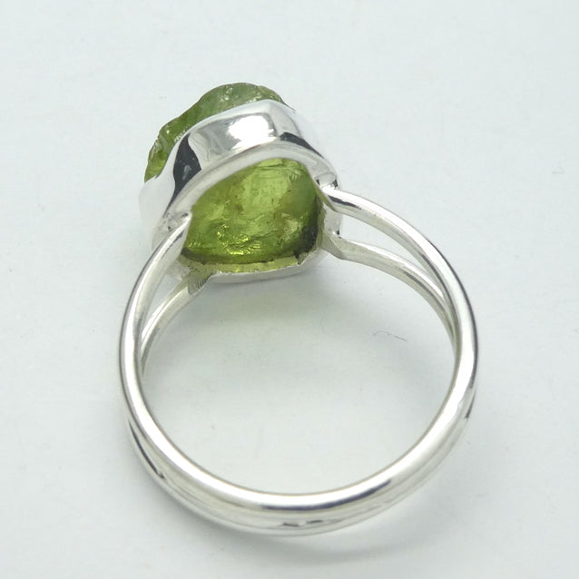 Peridot Ring | Raw Uncut Nugger | Gem Quality | 925 Sterling Silver | Bezel Set |  Open Back | Double Band | US Size 9 | AUS Size R1/2 | Genuine Gems from Crystal Heart Melbourne Australia since 1986