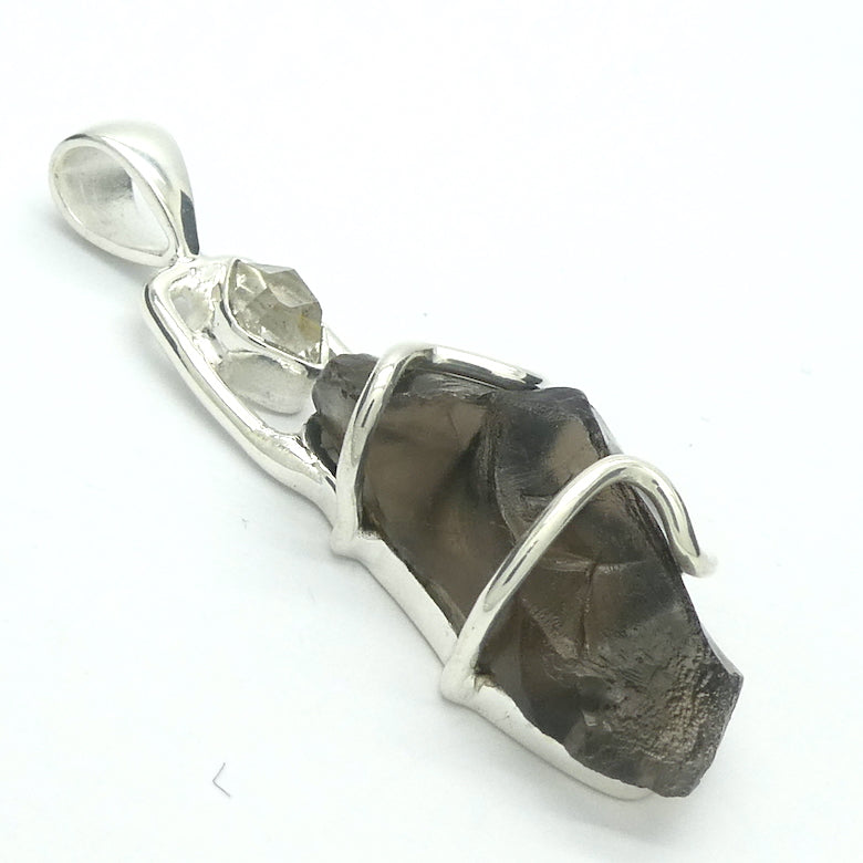 Colombianite Pendant | Natural SmokyTektite with Herkimer Diamond | Mellow Moldavite energy | 925 Sterling Silver Cap | Smoky Obsidian | Colombia | Energising and grounding | Genuine Gems from Crystal Heart Melbourne Australia since 1986