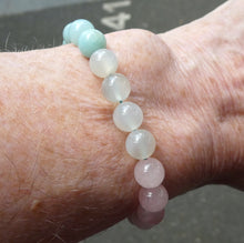 Load image into Gallery viewer, Cancer Astrology Zodiac Stretch Bracelet | 8mm Beads | Amazonite | Blue Chalcedony | Moonstone | Red Coral | Rose Quartz |  Fair Trade Semi Precious Gemstone Bracelets | Genuine Gemstones from Crystal Heart Melbourne Australia since 1986