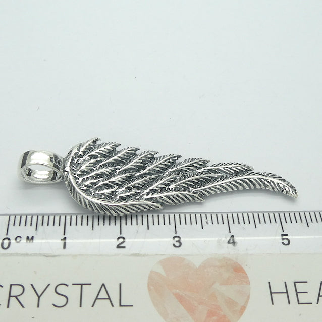 Angel Wing Pendant | Long Elegant Styling | beautifully executed detail | Reversible | 925 Oxidised Sterling Silver | Crystal Heart Melbourne Australia since 1986