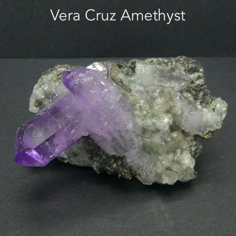 Vera Cruz Amethyst Cluster | 2 perfect points on Matrix | Natural uncut Crystal | Violet Flame | Meditation | Purify | Balance | Transcend | Genuine Gems from Crystal Heart Melbourne since 1986
