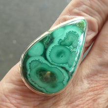 Load image into Gallery viewer, Malachite Ring | Large Teardrop Cabochon | Strong Bezel Setting |  Open Backed | Wide Band | 925 Sterling Silver |  US Size 7.75 | AUS Size P | Detox, Feminine Power, Healing Nature | Capricorn Scorpio | Genuine Gems from Crystal Heart Melbourne Australia since 1986