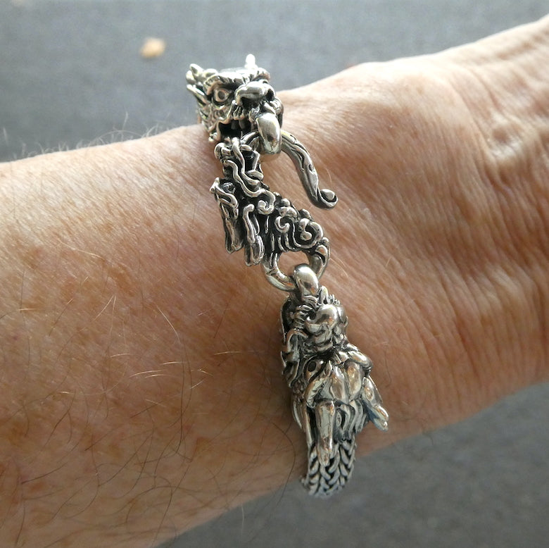 Woven Silver Dragon Bracelet  | Heavy woven 925 Sterling Silver | Dragons Head endings and s shaped clasp | Superb detail | Crystal Heart Melbourne Australia since 1986