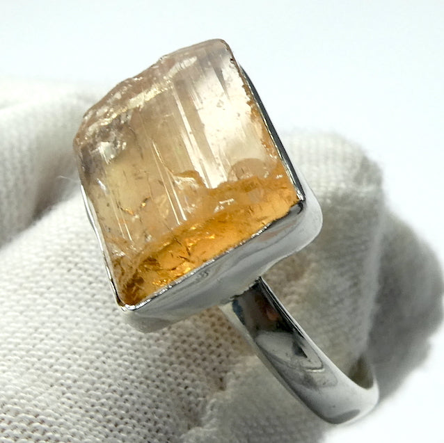 Golden Topaz Ring | Nice Clear Raw Crystal  | Bezel Set | Open Back |  925 Sterling Silver | US Size 7.5 | AUS Size O1/2 | Scorpio Stone | Warm fulfilling healing energy | Emotional independence | Manifestation | Genuine Gems from Crystal Heart Melbourne since 1986