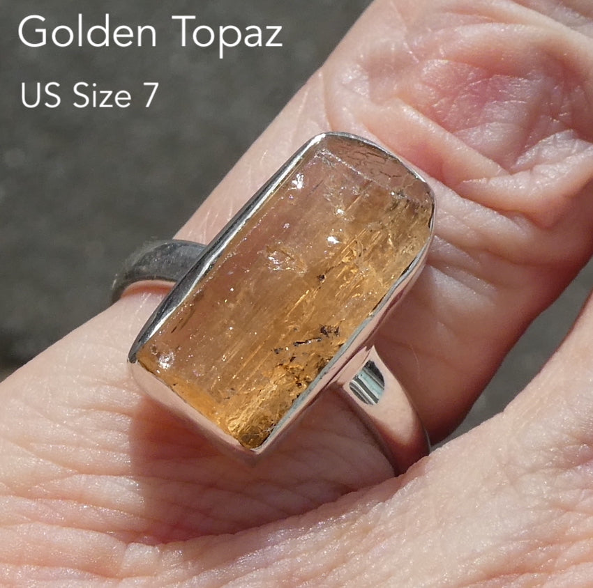 Golden Topaz Ring | Nice Clear Raw Crystal  | Bezel Set | Open Back |  925 Sterling Silver | US Size 7 | AUS Size N1/2 | Scorpio Stone | Warm fulfilling healing energy | Emotional independence | Manifestation | Genuine Gems from Crystal Heart Melbourne since 1986