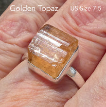 Load image into Gallery viewer, Golden Topaz Ring | Nice Clear Raw Crystal  | Bezel Set | Open Back |  925 Sterling Silver | US Size 7.5 | AUS Size O1/2 | Scorpio Stone | Warm fulfilling healing energy | Emotional independence | Manifestation | Genuine Gems from Crystal Heart Melbourne since 1986