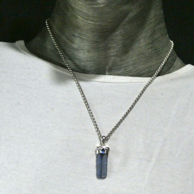 Blue Kyanite Uncut Crystal | Facet Teardop of Gemmy Kyanite as Accent | 925 Sterling Silver Cap with Silver Detail | Protective for EMFs | Doesn't hold Negativity | Spiritual Vision | Improves Perception | Genuine Gems from Crystal Heart Melbourne Australia since 1986