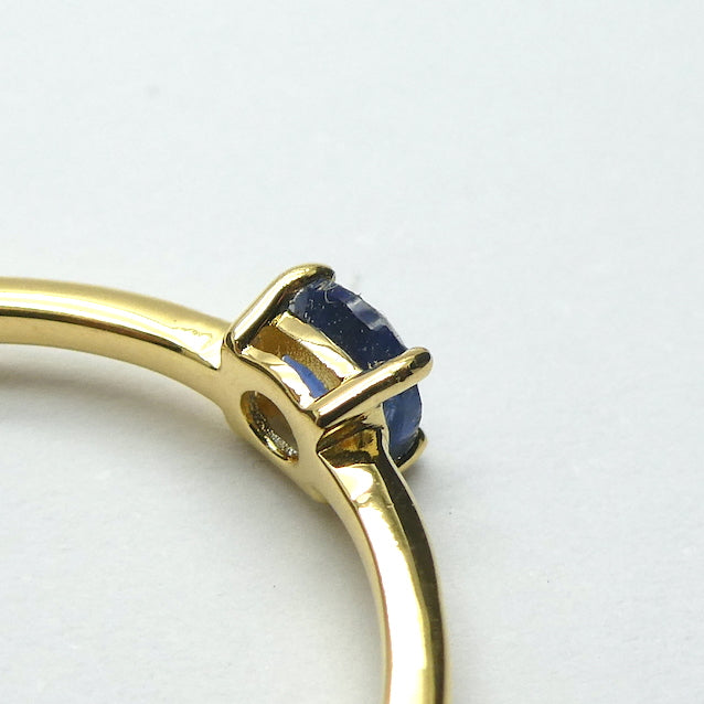 Blue Kyanite Ring | Sapphire Blue  Faceted round | Gold plated 925 Sterling Silver | AKA Vermeil | Dainty Solitaire | US Size 5, 6, 8, 9 |Stimulate Inner Vision | Uplift and protect the Heart | Taurus Libra Aries Gemstone | Genuine Gems from Crystal Heart Melbourne Australia since 1986