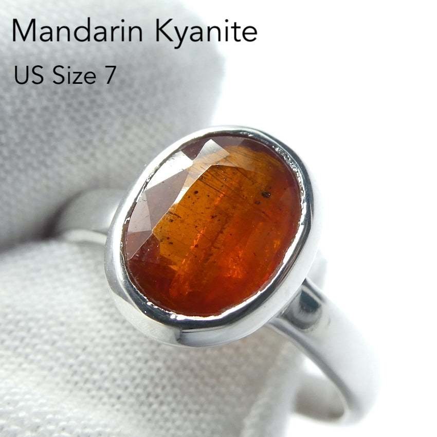 Kyanite Ring | Mandarin Orange Gemstone |  Faceted Oval | 925 Sterling Silver | US Size 7 | AUS Size N1/2 | Stimulating Mental and Physical Energy | Uplift and protect the Heart | Deflect negative energy | Genuine Gems from Crystal Heart Melbourne Australia since 1986