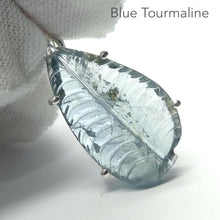 Load image into Gallery viewer, Blue Tourmaline Pendant | Indicolite| Carved into a leaf  | 925 Sterling Silver  | Claw set with open back | Cool Mental Power | Emotional Focus | Star Stone Virgo Gemini Libra Taurus | Genuine Gems from Crystal Heart Melbourne Australia since 1986