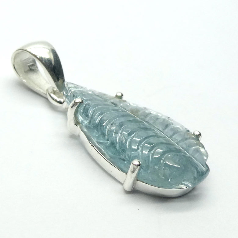 Blue Tourmaline Pendant | Indicolite| Carved into a leaf  | 925 Sterling Silver  | Claw set with open back | Cool Mental Power | Emotional Focus | Star Stone Virgo Gemini Libra Taurus | Genuine Gems from Crystal Heart Melbourne Australia since 1986