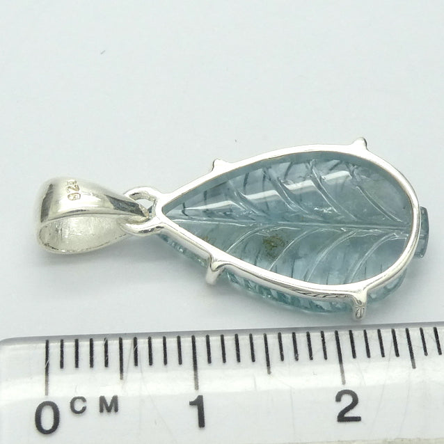 Blue Tourmaline Pendant | Indicolite| Carved into a leaf  | 925 Sterling Silver  | Claw set with open back | Cool Mental Power | Emotional Focus | Star Stone Virgo Gemini Libra Taurus | Genuine Gems from Crystal Heart Melbourne Australia since 1986