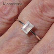 Load image into Gallery viewer, Rainbow Moonstone Ring | Dainty Faceted Oblong | Claw Set Solitaire | 925 Sterling Silver  | US Size 6 | 7 | 8 | 9 | Cancer Libra Scorpio | Genuine Gems from Crystal Heart Melbourne Australia since 1986
